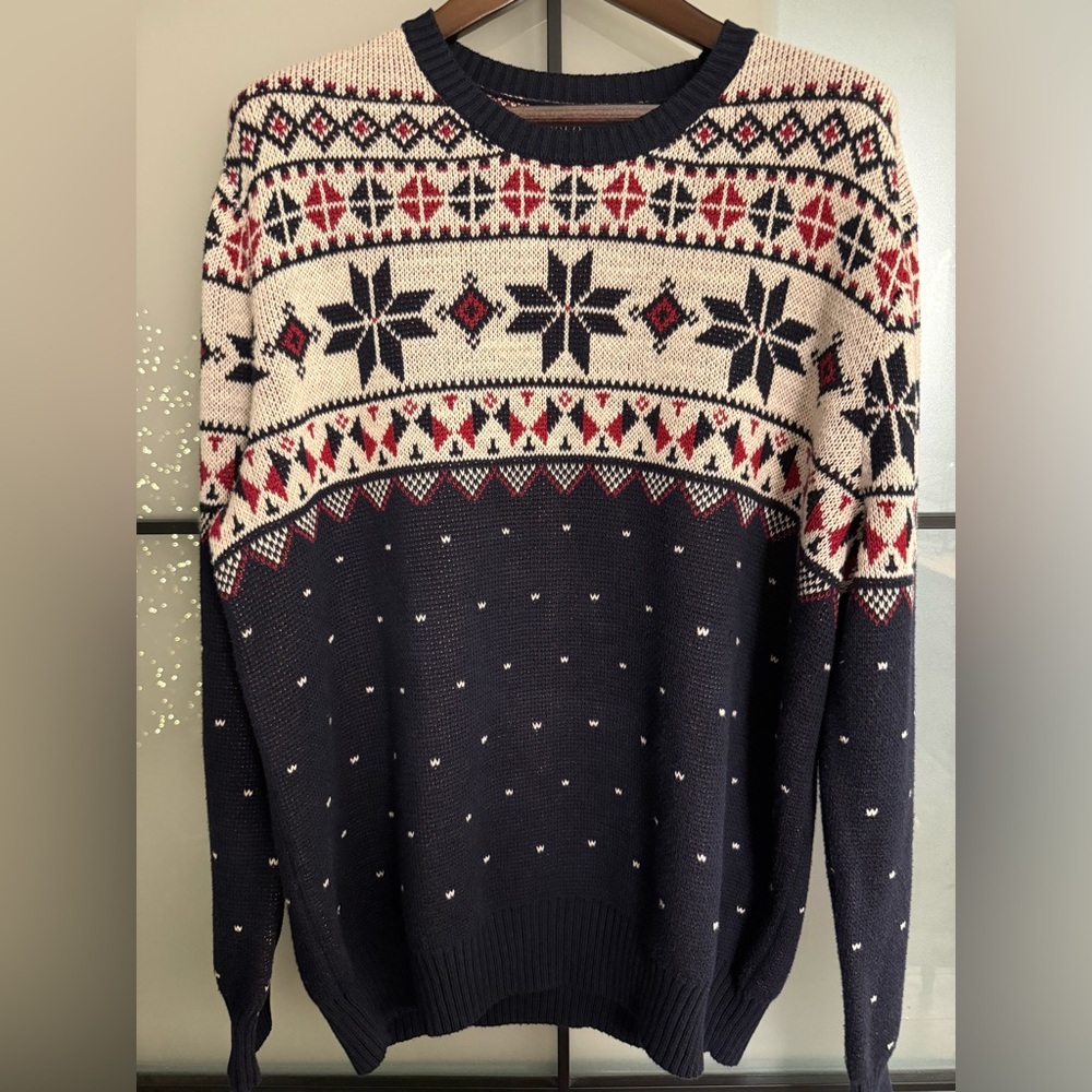 Polo Ralph Lauren Navy and Cream Snowflake Fair Isle Holiday Crewneck Sweater - Picture 5 of 5